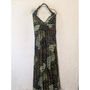 Cristinalove Paisley Halter Maxi Dress Women's Size Medium Green Brown